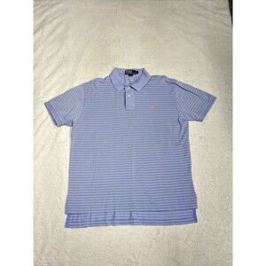 Polo Ralph Lauren Pima Cotton Blue Striped Polo Shirt Short Sleeve Size Large